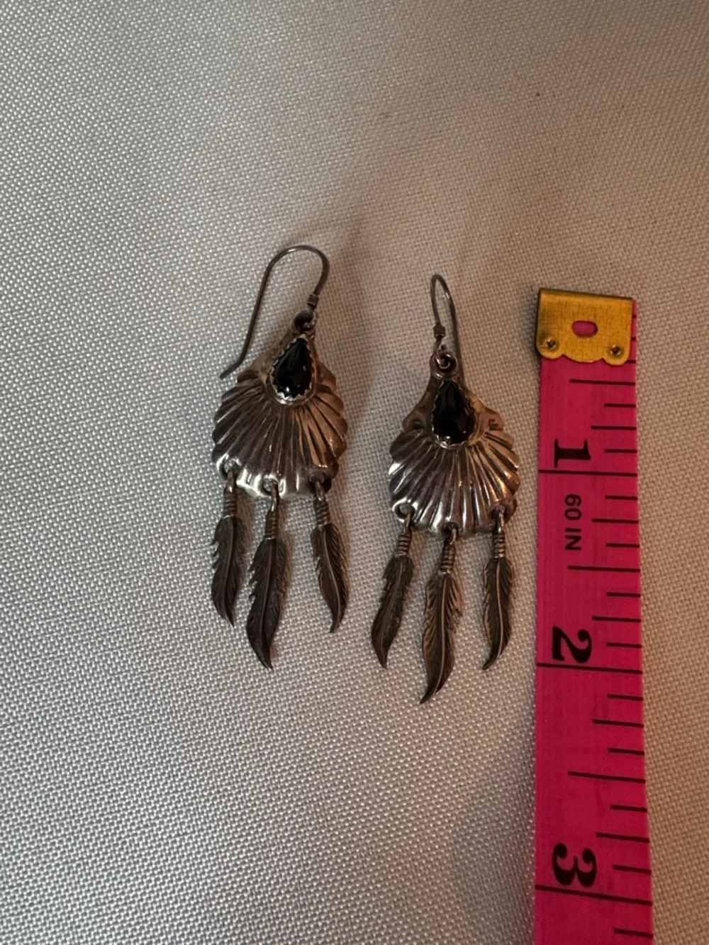 Sterling Silver Black Teardrop Feather Dangle Earrings